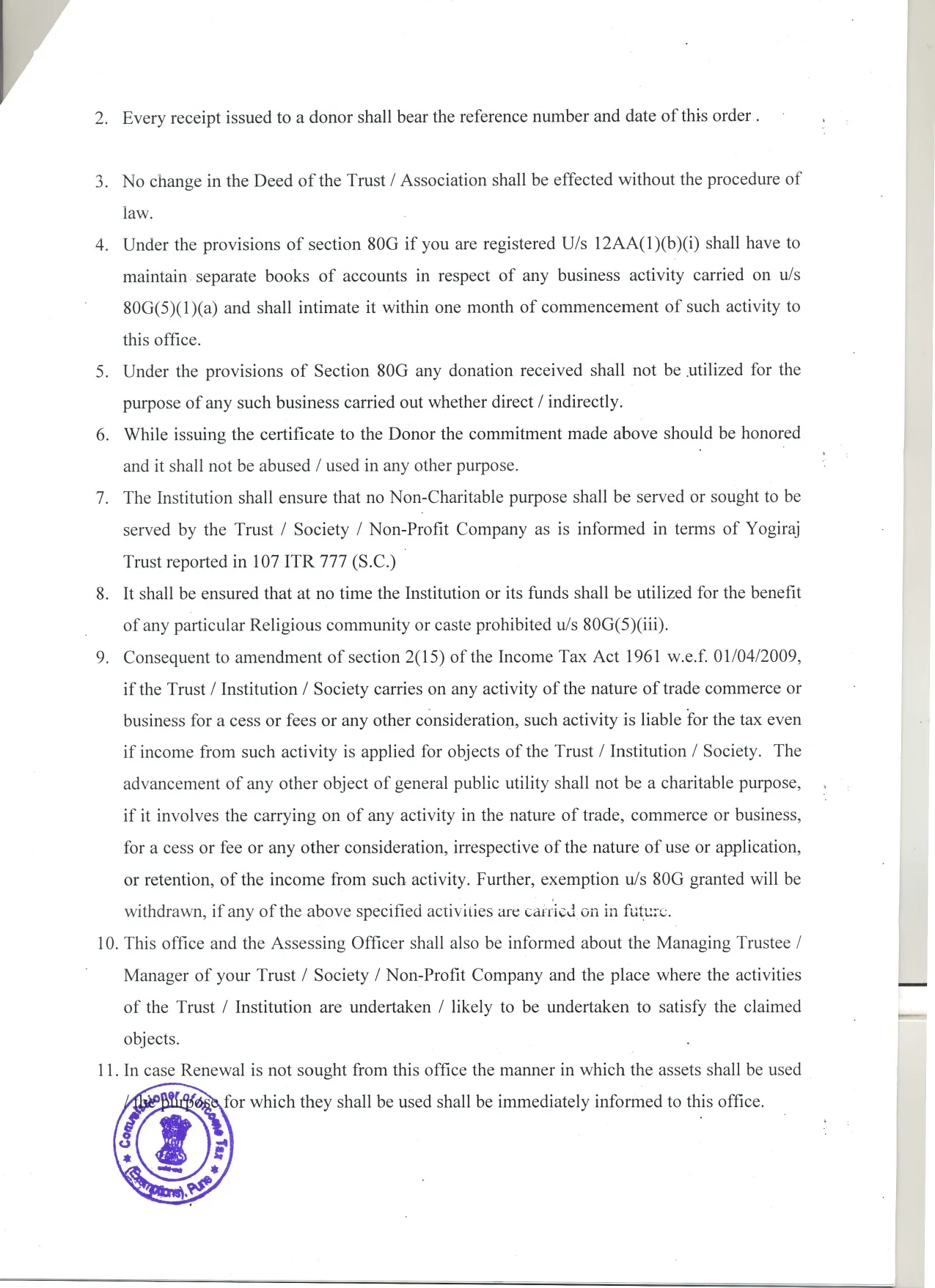 80G Tax Exemption Certificate page 2