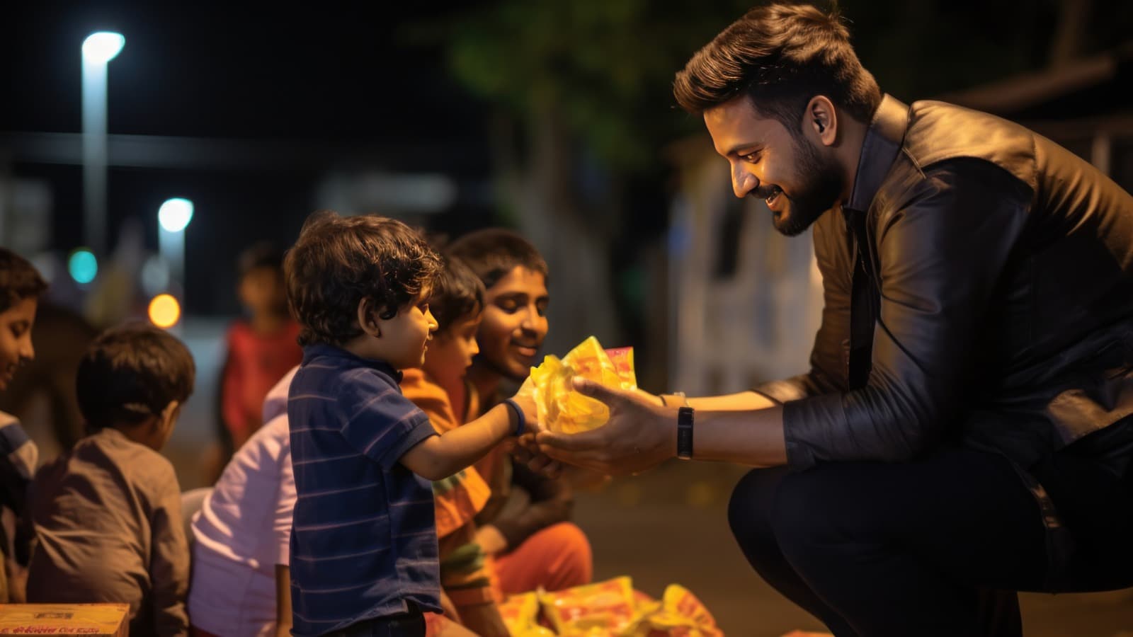 Giving food to children