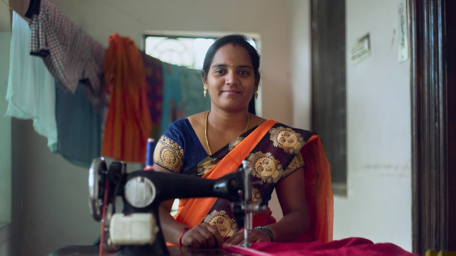 Woman with sewing machine