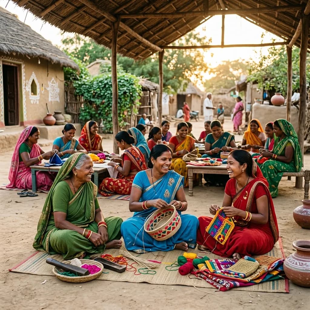 Illustration of women learning and working on handmade crafts together